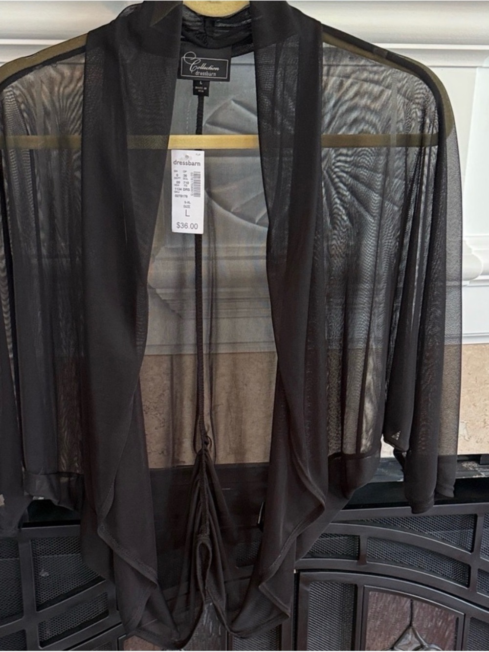 Dressbarn Collection Black Sheer Draped Cardigan Top NWT L